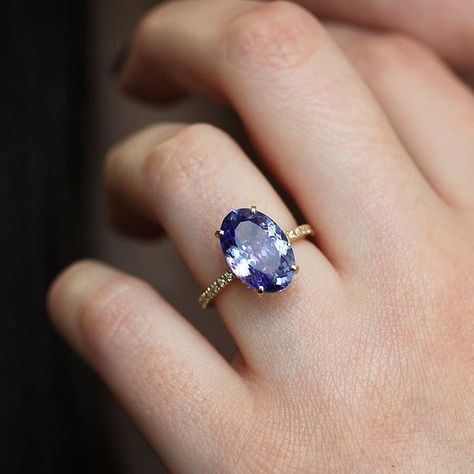 Gorgeous GIA tanzanite ring with pave diamond band. One of a kind! Available in yellow gold. #ringoftheday #tanzanite #tanzanitering… Tanzanite Rings, Tanzanite Engagement Ring, Pave Diamond Band, Tanzanite Diamond Ring, Engagement Ring Ideas, Yellow Gold Diamond Ring, Gold Diamond Wedding Band, Tanzanite Diamond, Aquamarine Engagement Ring