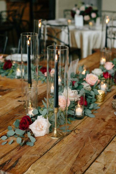 Head table decor for winter wedding |Bouquets of Austin| Combination of gold mercury glass votives and black taper candles for winter wedding at Barr Mansion Cheap Centerpieces, Candlelit Table, Events Place, Candle Wedding Centerpieces, Boda Mexicana, Wedding Centrepieces, Candle Table, Candle Vase, Black Candles