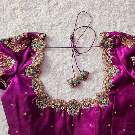 Elevate your wardrobe with our stunning Designer Zardosi Maggam Work Blouses! ✨ - Fabric : Half pattu/Raw Silk - Dispatch: 4 days - Price. : 4000unstitched - - : 4550 stiched With customizable colors and sizes, each blouse is crafted to perfection, just for you! Don’t miss out—transform your outfit with a touch of tradition and elegance. Get yours now and stand out in any crowd! 🌸 Half Hand Maggam Work Designs, Purple Pattu Blouse Designs, Half Hand Aari Blouse Design, Back Neck Designs For Blouses For Wedding, Half Hands Maggam Work Blouses, Zardosi Blouse, Hand Embroidery Blouse, Wedding Blouses, Magam Work Designs