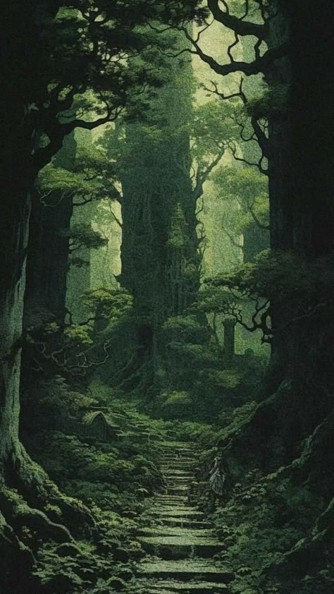 Ancient Forest Art, Fantasy Forest Concept Art, 80s Dark Fantasy Art, Dnd Forest, Dark Fantasy Forest, Dragon Core, Dungeon Aesthetic, Sacred Groves, Dark Fantasy Artwork