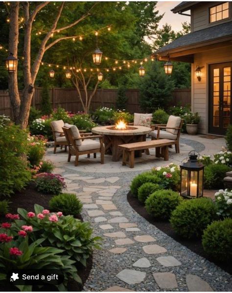 Garden Decking Decor, Covered Patio Backyard Ideas, Backyard Dream Ideas, Porch Ideas Backyard, Backyard Landscaping Texas, Backyard Dining Ideas, Fire Pit Area Ideas Backyard, Yard Lighting Ideas, Fire Pit Landscaping Ideas