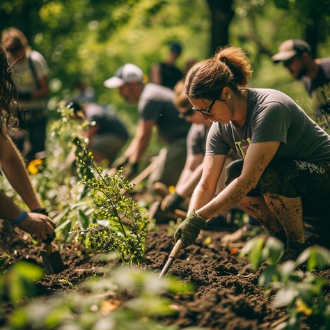 Community Planting Day: A group of volunteers working together in a community garden to plant new vegetation. #community #volunteering #gardening #planting #environment #teamwork #nature #outdoors #aiart #aiphoto #stockcake https://ayr.app/l/yfbY Community Vision Board, Community Service Aesthetic, Ecology Photography, Volunteering Aesthetic, Community Farming, Community Aesthetic, Eco Community, Dream Community, Community Photography