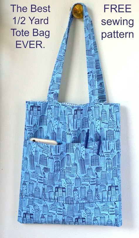 The Best 1/2 Yard Tote Bag EVER FREE sewing pattern. The designer has made a fabulous pattern and given it to us all for free. You can learn how to make this adorable tote bag by watching the designer's free tote bag sewing video tutorial. This easy to sew FREE DIY tote bag pattern is perfect for beginners and uses 1/2 yard of fabric. Sew Tote Bag Pattern, Sew Tote Bag, Tote Bag Pattern Free, Tote Bag Tutorial, Bags To Sew, Sewing Machine Projects, Diy Tote, Diy Bag Designs, Bags Sewing