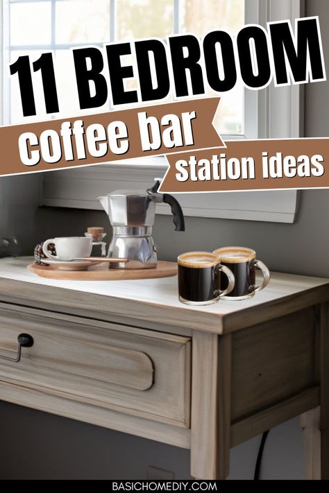 Find the 11 luxury bedroom coffee bar ideas you've got to try. Elegant bedroom ideas are perfect to create a master suite luxury vibe or perfect for the guest bedroom. You'll love these stylish setups with a mini fridge or bar cart to modern built-in cabinets and coffee nooks to fit any bedroom. Find DIY coffee corners with wooden shelves, hidden coffee bars, and designs with wood shelves and hidden drawers. From a minimalist to a luxurious look, bedroom coffee bars offer style and function. Bedroom Coffee And Wine Bar, Coffee Bar Ideas In Bedroom, Small Space Coffee Bar Cabinet, Mini Fridge In Master Suite, Hotel Room Coffee Bar, Coffee Machine In Bedroom, Coffee Bar For Bedroom, Guest Bedroom Coffee Station, Guest Room Coffee Bar