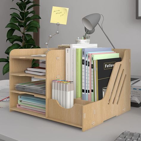 PUNCIA 4 Tiers Office Wood Desktop Organizer Letter A4 Paper File Rack with Vertical Horizontal File Holder Supplies Storage Box Mail Sorter on Desk Tabletop Binder Folder Letter Trays : Amazon.ca: Office Products Wooden File Organizer, Desk Paper Organizer, Paper Sorter, Notebook Organizer, Desktop File Organizer, Bedroom Deck, Wood Desk Organizer, Desk Organization Ideas, Desk File