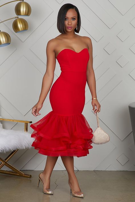 Tulle Midi Dress (Black) - Lilly's Kloset Red Dress Classy Elegant Midi, Setswana Traditional Dresses, Red Notice, Evening Gowns With Sleeves, Tulle Midi Dress, Chic Dress Classy, Dress Classy, Classy Dress Outfits, Online Clothing Store