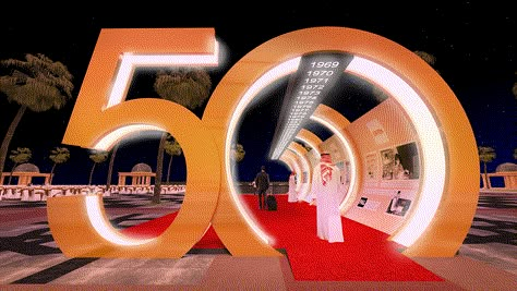 50 YEARS on Behance Welcome Event Ideas, Booth Event Ideas, Corporate Event Design Entrance, Event Key Visual Design Ideas, Entrance Event Design, Corporate Event Decor Entrance, Corporate Event Entrance, Gate Event Design, Event Stage Design Backdrops