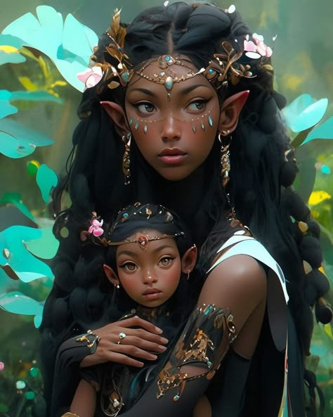 Black Elves, Elf Girl, Black Goddess, Black Art Painting, Fantasy Images, Goddess Art, Black Art Pictures, Afro Art, Arte Fantasy