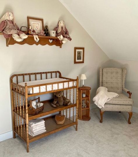 Leslie | Piney Lane Farm on Instagram: "A simple, mostly thrifted, farmhouse nursery all ready for our precious little girl. Excited is an understatement. We’re one month out from her birth month & I can’t wait to have her in my arms. #farmhousenursery #vintagenursery #farmhouseliving #1800sfarmhouse #vintagekidsroom #thriftedhome #simplefarmhousestyle #homemakingmomma #homemaker #farmhousecharm #thisoldhouse #oldfarmhouse #countryhome #thriftedfinds" Old Time Nursery, Antique Farmhouse Nursery, European Farmhouse Nursery, Old Farmhouse Nursery, Farmhouse Cottage Core, Nursery In Rental Home, Nursery With Bed And Crib, Vintage Nursery Inspiration, Thrift Nursery