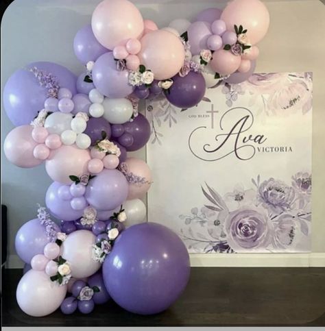 Lavender Decorations, Purple Balloon Arch, Tape Balloon, Lilac Birthday, Lavender Balloons, Lilac Balloons, Recuerdos Primera Comunion Ideas, Purple Balloon, Ballon Party