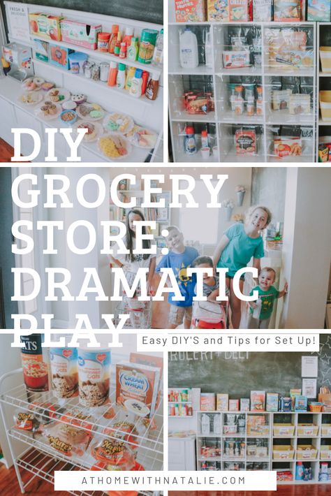 Our DIY Grocery Store – Dramatic Play Diy Grocery Store, Dramatic Play Diy, Kids Play Store, Kitchen Play Area, Store Dramatic Play, Kids Grocery Store, Grocery Store Dramatic Play, Pretend Grocery Store, Pretend Play Grocery Store