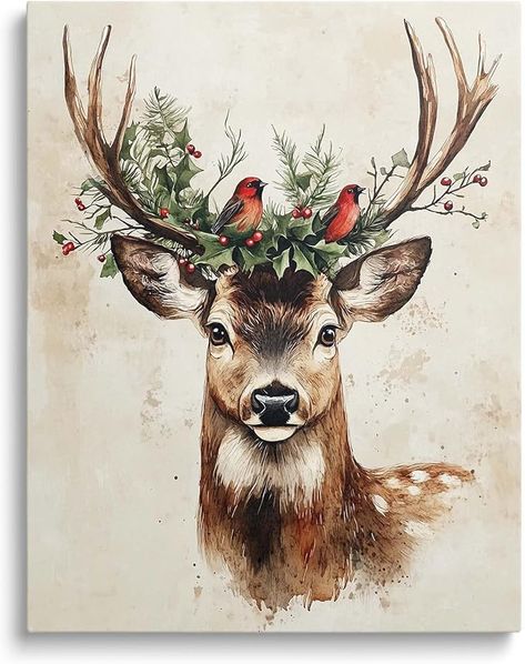 Amazon.com: B.B.F MAKE Christmas Canvas Wall Art, Vintage Reindeer Oil Painting – Rustic Poster Prints for Home Decor, Watercolor Style Holiday Artwork for Living Room Fireplace Office, 16x20inch Framed: Posters & Prints Santa Claus On Sleigh, Reindeer Painting, Fireplace Office, Rustic Poster, Living Room Fireplace, Room Fireplace, Vintage Reindeer, Hunting Art, Deer Painting