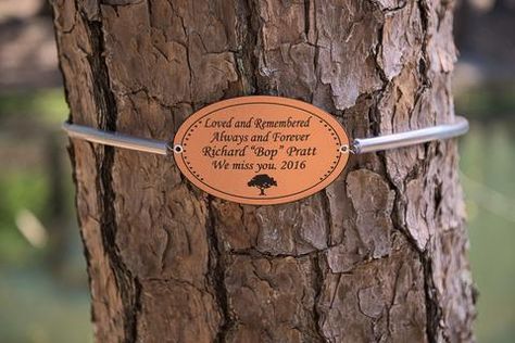 Tree Tags Garden, Tree Memorial Ideas, Memorial Tree Ideas, Tree Marker, Tree Plaque, Memorial Tree, Planning Garden, Environmental Quotes, House Gardening