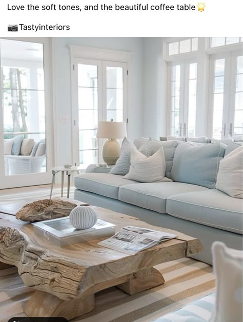 Beach Great Room, House Coastal Style, Chic Coastal Living Room, Coastal Grand Millennial Living Room, Cozy Coastal Living Room Beach, Savannah Interior Design, Living Room Inspiration Coastal, Beach House Couch, Beach Style Apartment