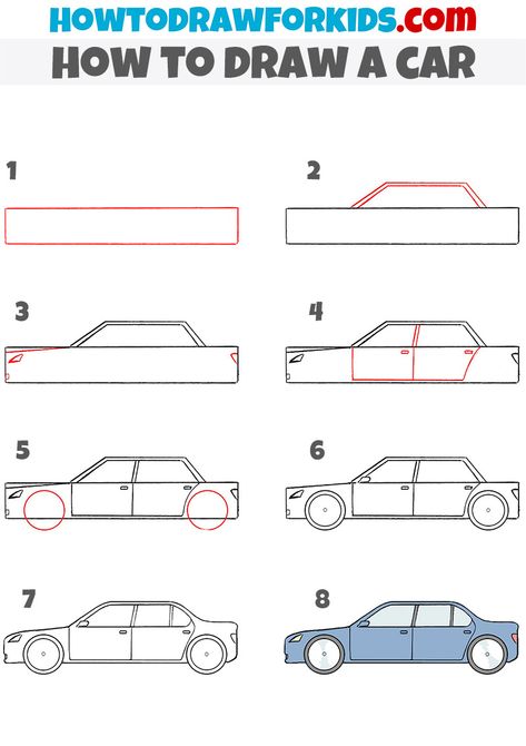 Easy Cars Drawing, Cartoon Cars Drawing Simple, Drawing Cars Sketches, How To Draw Cars Step By Step, How To Draw A Car Easy, Car Drawing Simple, Car Sketch Simple, How To Draw A Car, Drawing Of Car