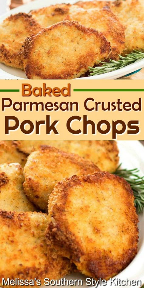 Baked Parmesan Crusted Pork Chops - melissassouthernstylekitchen.com Baked Parmesan Crusted Pork Chops, Crusted Pork Chops, Melissas Southern Style Kitchen, Appetizer Wraps, Parmesan Crusted Pork Chops, Parmesan Pork Chops, Pork Chop Recipes Baked, Pork Chop Dinner, Diner Recipes