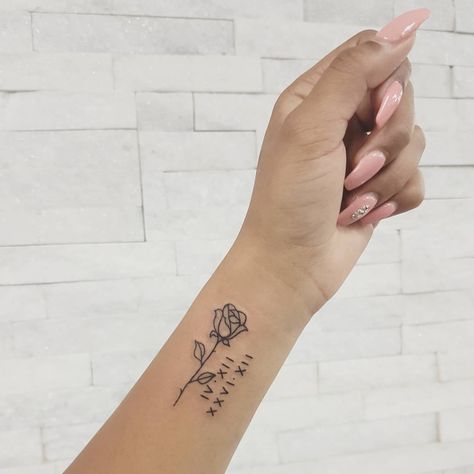 Even if you consider yourself more of a word gal than a number person, you should definitely consider getting a Roman numeral tattoo. Everyone has a number, Small Rose Tattoos, A Rose Tattoo, Tattoos On Wrist, Roman Numeral Tattoos, Date Tattoos, Cool Wrist Tattoos, Tattoo Meanings, Shape Tattoo, Female Tattoos