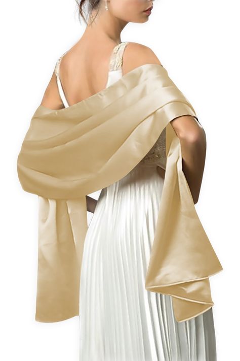 Black Butterfly Satin Shawl Wrap (Champagne Gold): Amazon.co.uk: Clothing Gold Shawl, Satin Shawl, Evening Shawls, Bolero Wedding, Dress With Shawl, Bridal Shawl, Bridal Wrap, Satin Evening Dresses, Wedding Shawl