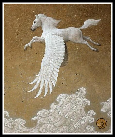 ►Greek Mythology: “Pegasus, The Winged Horse”.- | La Audacia de Aquiles Pegasus by Toshiyuki Enoki. 20th century. Chimera Mythology, Greek Mythological Creatures, Pegasus (mythology), Pegasus Unicorn, Fantasy Horses, Winged Horse, Greek Mythology Art, Mythology Art, Greek Art