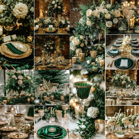 Dark Blue And Emerald Green Wedding, Emerald Red And Gold Wedding, Forest Green Wedding Theme Flowers, January Wedding Aesthetic, January Wedding Ideas Colors, Evergreen Winter Wedding, December Wedding Ideas Color Combos, Winter Wedding Aesthetic Green, September Wedding Colors Schemes 2025