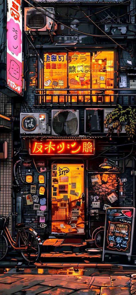 Cyberpunk Building Art, Cyberpunk City Illustration, Japon Aesthetic, Cyberpunk Digital Art, Japan Cyberpunk, Unknown Picture, Japanese Wallpaper Iphone, Japanese Wallpaper, Amoled Wallpapers