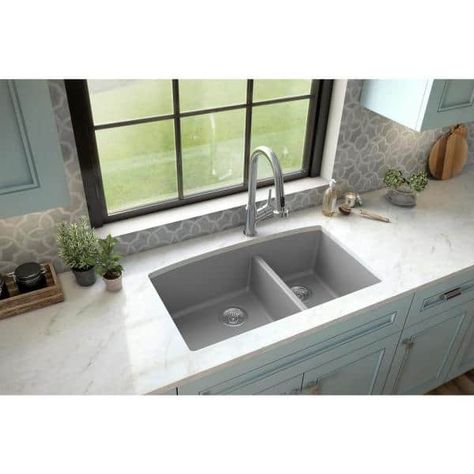 Composite Kitchen Sinks, Quartz Sink, Drop In Kitchen Sink, Kitchen Sink Design, Solid Surface Countertops, Double Bowl Kitchen Sink, Quartz Kitchen, Bowl Kitchen Sink, Remodel Inspiration