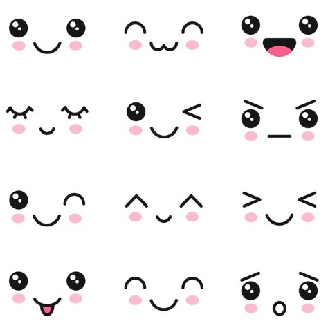 Kawaii cute faces set | Premium Vector #Freepik #vector #emotions #cute-emoji #angry-emoji #cartoon-emotions Side Profile Drawing, Y2k Drawings, Cute Cartoon Faces, Face Doodles, رسم كاريكاتير, Emoji Drawings, Profile Drawing, Cute Smiley Face, Desain Buklet