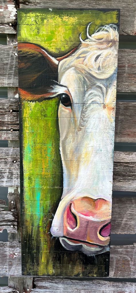 Cow Paintings On Canvas, Barn Wood Art, Farm Animal Paintings, Cute Easy Paintings, Cow Art Print, Art Zentangle, Holstein Cow, Farm Paintings, Barn Painting