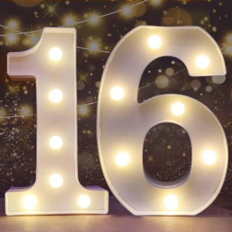 16 Light Up Numbers, Quince Pics, Number Lights, Sixteen Birthday Party Ideas, Sweet Sixteen Birthday Party Ideas, Birthday Lights, Number Candles Birthday, Number Candle, Birthday Wall