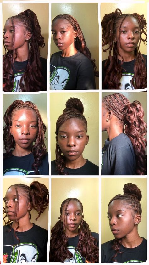 Homecoming Hairstyles Box Braids, Protective Hairstyles Braids Big Forehead, Hairstyles With Braids With Curls, Cool Box Braid Hairstyles, 70s Box Braids Hairstyles, Styling Box Braids With Curly Ends, Hairstyles For Medium Length Box Braids, Cute Braid Ideas Black Women, Y2k Braid Styles