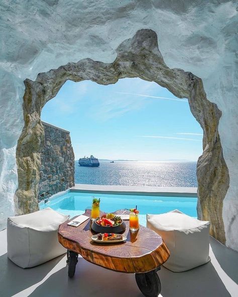 ꨄ on Twitter: "This amazing resort has a cave pool 🥰… " Cavo Tagoo Mykonos, Royal Caribbean Cruises, Kpop Gif, Mykonos Greece, Royal Caribbean, Vacation Places, Beautiful Places To Travel, Dream Vacation, Barcelona Spain