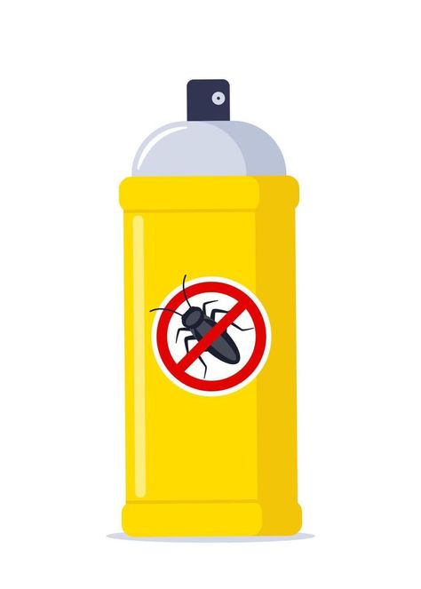 Repellent spray in the yellow bottle. Protection from the cockroach and other insect. Aerosol for bug bite prevention. Vector illustration. Bug Bite, Ball Tattoo, Insect Spray, Dragon Ball Tattoo, Vector Banner, Bug Repellent, Bug Spray, Bug Bites, Insect Repellent