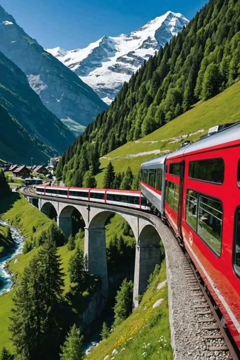 Trains In Switzerland, Switzerland Alps Mountain, Swiss Alps Train, Switzerland Glacier Express, Train In Switzerland, Glacier Express Switzerland Trains, The Swiss Alps, Most Beautiful Places In The World, Switzerland Life