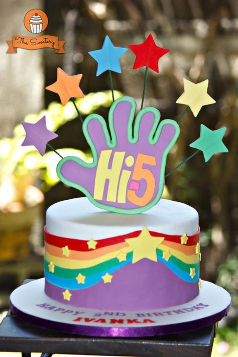 Hi5 Cake - Cake by The Sweetery - by Diana 5th Birthday Cakes For Boys, Fifth Birthday Cake, 5th Birthday Boys, 5 Cake, Bday Party Kids, 5th Birthday Cake, Cardboard Letters, Rainbow Birthday Cake, 5 Birthday