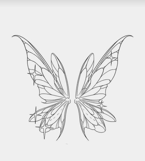 Fairy Wings Stencil, Tinkerbell Wings Drawing, Fairy Wing Drawing Reference, Fairy Wing Stencil, Fairy Wing Sketch, Fairy Wings Tattoo Stencil, Butterfly Wing Tattoo Designs, Half Butterfly Wing Tattoo, Fair Tattoo Ideas