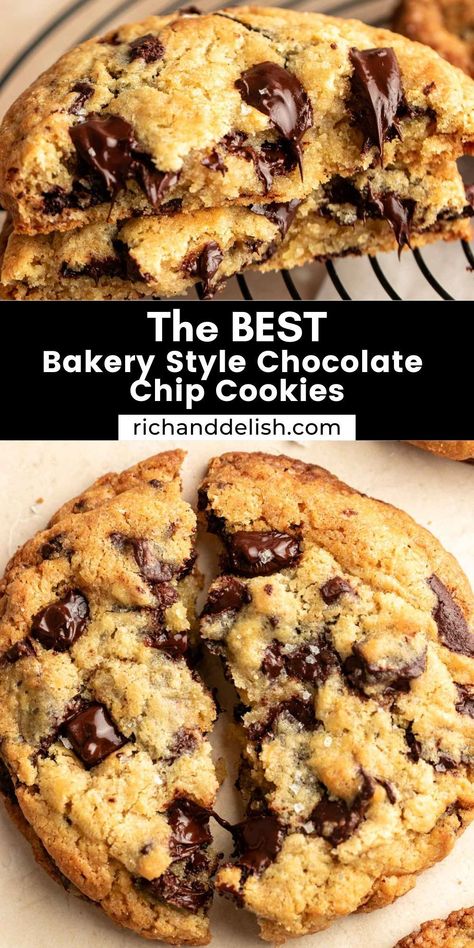 These giant bakery style chocolate chip cookies are large and loaded with chocolate chips! They are gooey in the middle and crunchy on the edges. Bakery Style Chocolate Chip Cookies, Holiday Recipes Christmas Desserts, Big Chocolate Chip Cookies, Bakery Chocolate Chip Cookies, Giant Chocolate Chip Cookie, Best Chocolate Chip Cookies Recipe, Best Chocolate Chip Cookies, Best Chocolate Chip, Best Bakery