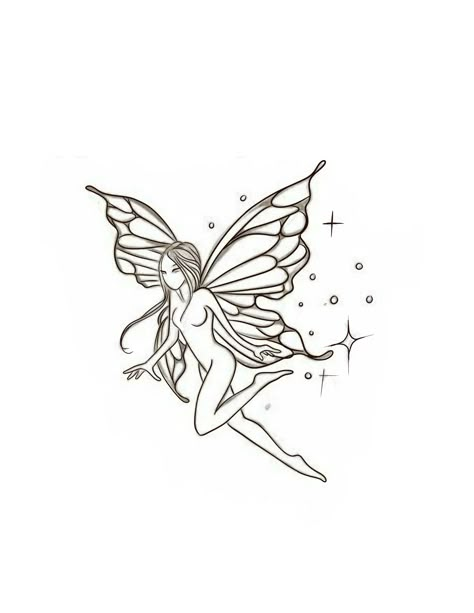 Fairy With Dandelion Tattoo, Twin Fairy Tattoos, Fairy Outline Tattoo Simple, Fairy Tattoo Sketch, Small Faerie Tattoo, Fairy Tattoo Meaning, Fairy Neck Tattoo, Peculiar Tattoo, Sun Fairy Tattoo