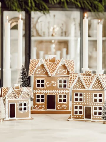 Gingerbread Wooden House, Gingerbread Cardboard House Ideas, Diy Pottery Barn Gingerbread House, Gingerbread Village Decor, Neutral Gingerbread House, Diy Gingerbread House Cardboard Christmas Villages, Cardboard Ginger Bread Houses, Gingerbread House Crafts For Kids, Dollhouse To Gingerbread House