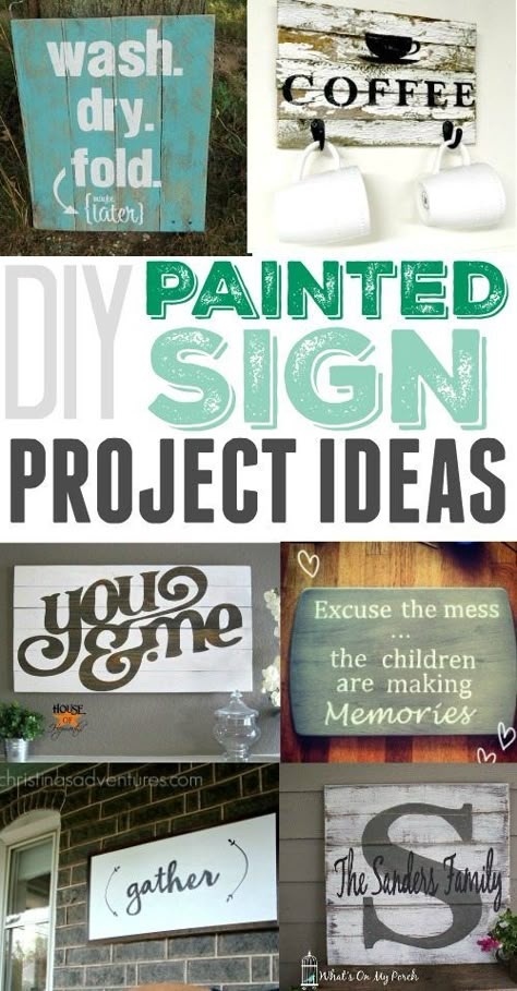 Easy DIY painted sign project ideas! Love how simple these are to make and what a big impact they have in a room! Diy Painted Signs, Easy Diy Paint, Diy Wand, Wood Projects For Beginners, Pallet Designs, Diy Simple, Diy Holz, Sign Ideas, Diy Signs