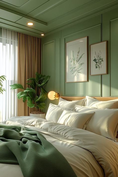 Green and gold bedroom design ideas are perfect for creating a luxurious and inviting space.  Explore rich emerald walls, gold accent furniture, and lush plants. Discover velvet green headboards, gilded mirrors, and metallic light fixtures.  These ideas will help you create a bedroom that reflects your personal style. Emerald Green Walls, Green And Gold Bedroom Ideas, Emerald Walls, Gold Bedroom Design, Gold And White Bedroom, Green And Gold Bedroom, Gold Accent Furniture, Green Velvet Stool, Bedrooms Design Ideas