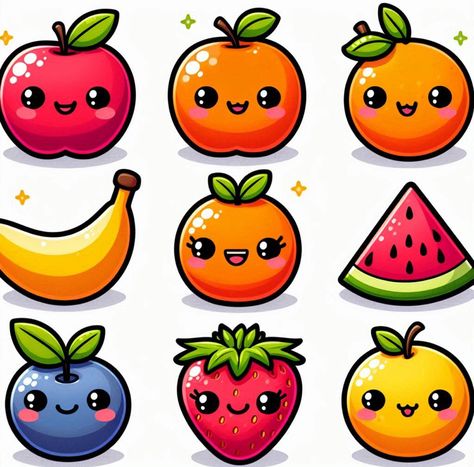 Cute Fruit Doodles, Athena Kitchen, Jazz Colors, Fruit Doodle, Mom Coloring Pages, Bujo Doodles, Fruit Cartoon, Fruits Drawing, Cute Easy Doodles