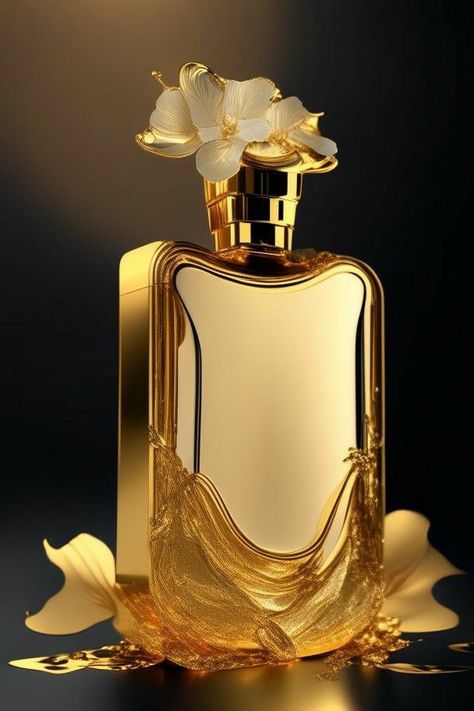 Gold Perfume Aesthetic, Unique Perfume Bottles, Perfume Painting, Perfume Images, Fragrance Bottle Design, Luxury Perfume Packaging, Kate Spade Perfume, Gold Perfume, Perfume Vintage