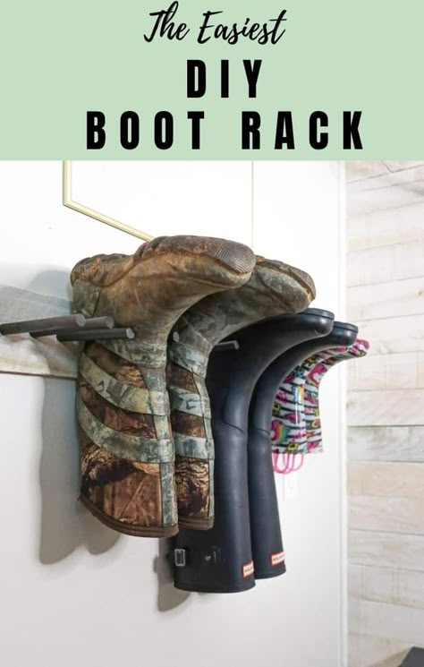 Work Boot Organization, Boot Holder Diy, Boot Rack Ideas, Boot Storage Diy, Diy Boot Rack, Cowboy Boot Storage, Boot Drying Rack, Tall Boot Storage, Organized Mudroom