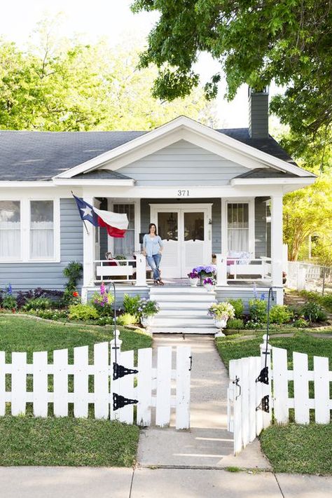 Blue Cottage Exterior, Light Blue Cottage, Texas Cottage, Cozy Love, Cottage Exteriors, Country Porch, Country Cottage Decor, Blue Cottage, Cottage Exterior