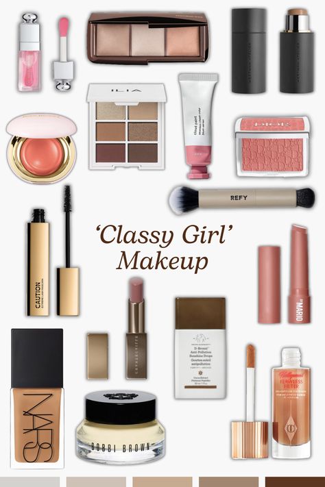 Makeup inspo vision board aesthetic 'classy' brands DISCLAIMER: this list isn't exhaustive but you also don't need to own any of these products to be considered a 'classy girl' nor must you spend a lot of money to do so. This is just inspo based on 'classy looking' makeup products both classics and new releases which have aesthetic packaging and are a nice treat to buy on payday or to gift. I will make a drugstore one soon :) Classy Makeup Products, High End Makeup Must Haves, Must Need Makeup, Nice Makeup Products, Old Money Makeup Products, Aesthetic Makeup Packaging, High End Makeup Aesthetic, Luxury Makeup Aesthetic, Drugstore Makeup Must Haves