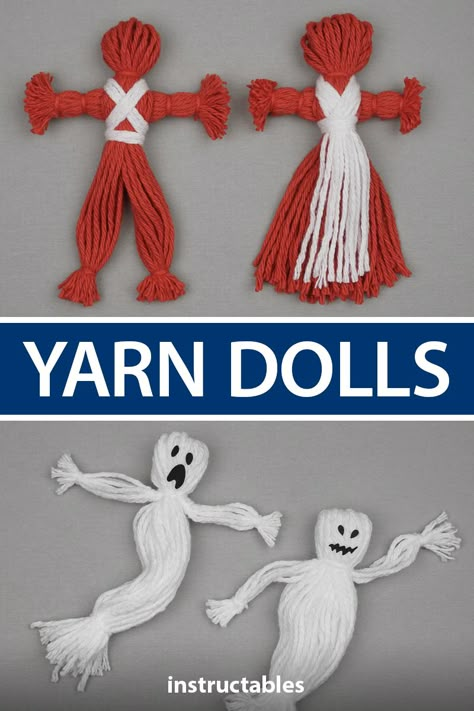 Easy Yarn Dolls, How To Make A Poppet, Yarn Crafts Halloween, How To Make A Yarn Doll, Yarn Dolls How To Make, Halloween Yarn Crafts, Yarn Art For Kids, Easy Diy Toys, Yarn Monsters