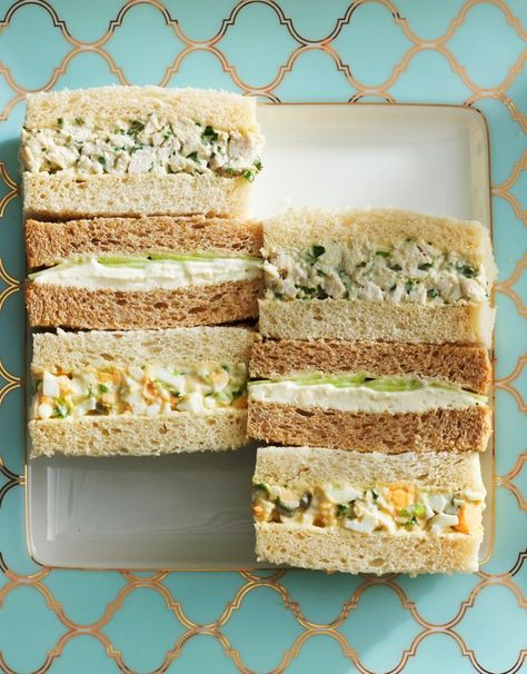 Tea Savories, High Tea Sandwiches, Tea Party Sandwiches Recipes, Party Sandwiches Recipes, Egg Sandwich Recipe, High Tea Food, Tea Sandwich, Tea Party Sandwiches, Tea Sandwiches Recipes