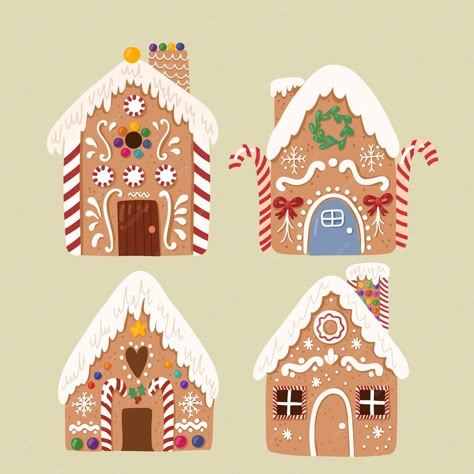 Premium Vector | Cute vector Collection of Gingerbread house,sweet christmas traditional cookie in hand drawn style. Novogodišnja Dekoracija, Christmas Illustration Design, Santa House, Ginger House, House Cookies, Embroider Ideas, Christmas Traditional, Gingerbread House Cookies, Gingerbread Crafts