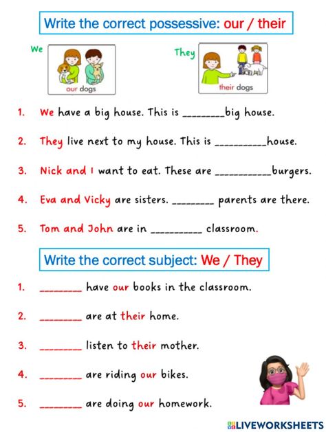 Possessive Pronouns Worksheet, Basic English For Kids, Esl Worksheets For Beginners, Activities In English, Body Parts For Kids, Games For Preschoolers, Possessive Nouns, Possessive Pronoun, Worksheets For Grade 3