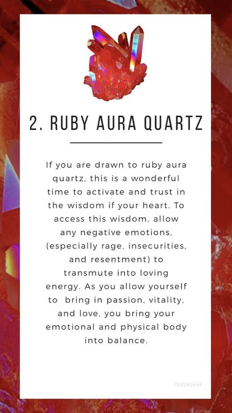 Ruby Aura Quartz, Calming Crystals, Crystal Magick, Crystal Healing Chart, Empath Protection, Indigo Children, Crystals Healing Properties, Love Energy, Crystal Healing Stones